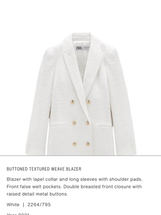 Zara Jackets & Blazers - ZARA white Double-Breasted Textured Blazer with Gold Buttons Size XL